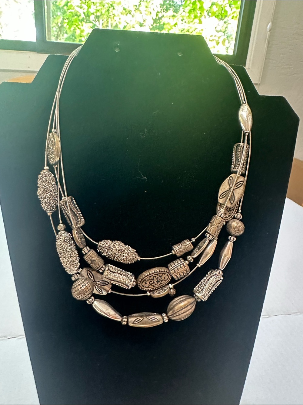 Chico’s Muti-Strand Silver Beaded Statement Necklace